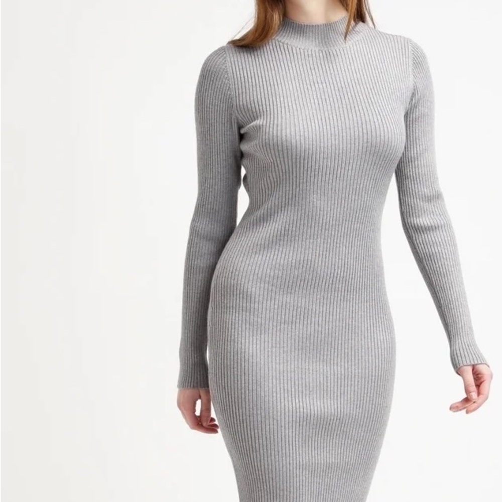 Calvin Klein Jeans Mock Neck Ribbed Long Sleeve Bodycon Dress